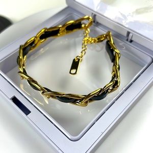 Gold Plated Black Chain Belted Bracelet